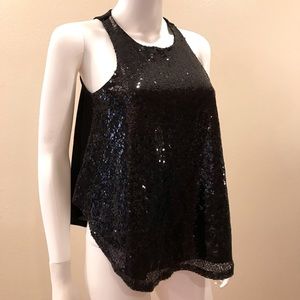 Rue 21 Black Sequin Halter Tank Top Womens Size Medium Festival Clubs Glamcore